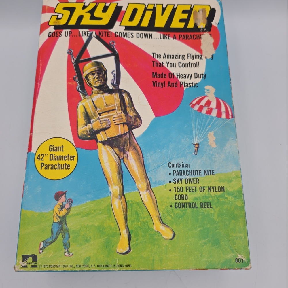 Vintage 1970 Norstar Sky Diver Toy With Parachute With Original Box RARE